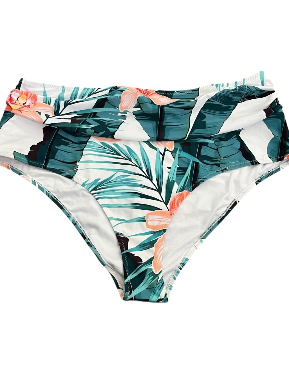 NWT Cupshe Women’s High Waisted Tropical Floral Bikini -Green & Peach Size XL